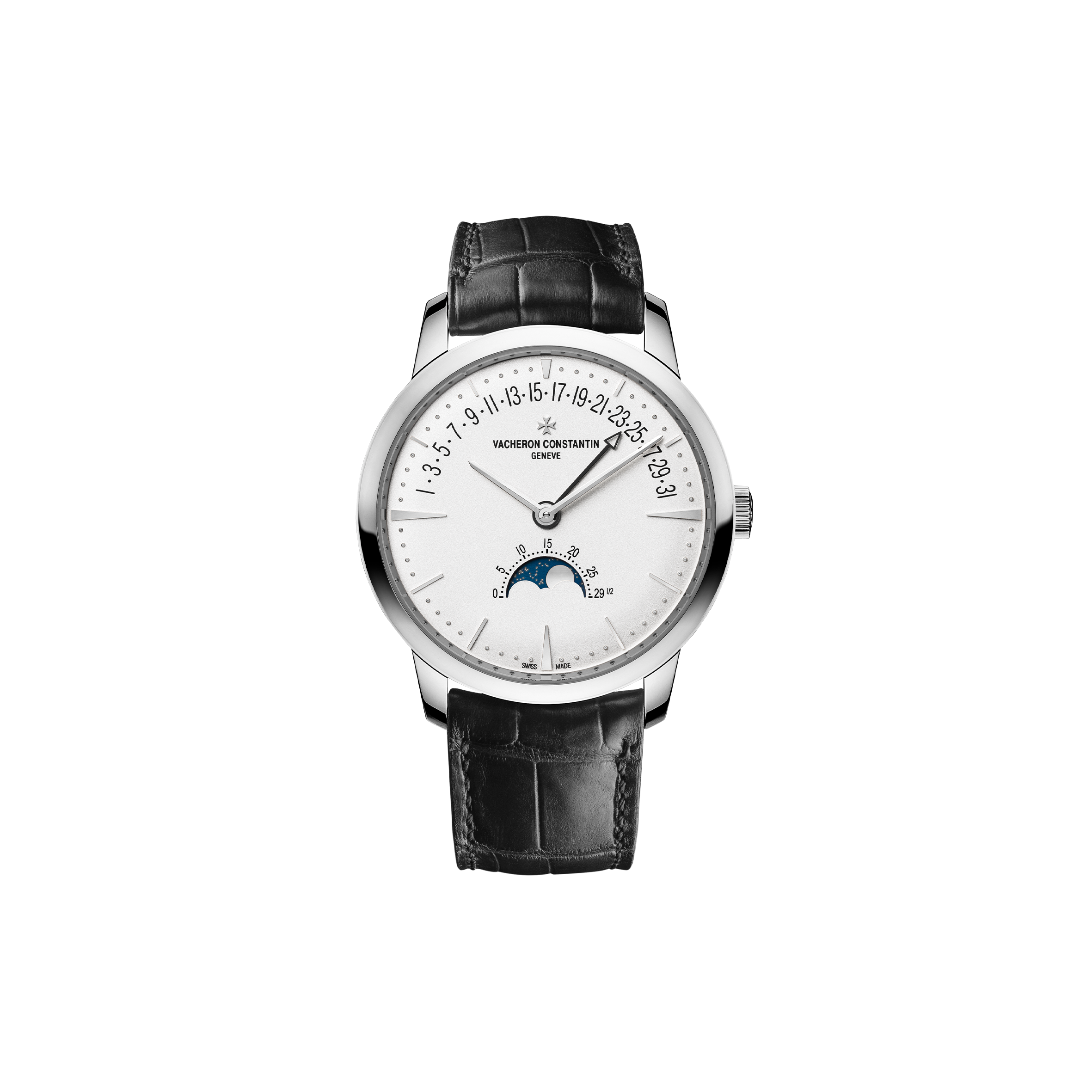 vacheron Co*sta*t*n patrimony moon phase retrograde date 42.5 mm white gold watch 4010u/000g-b330